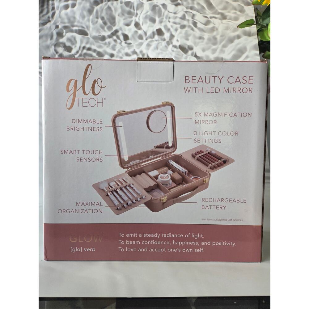 Glo Tech Beauty Case With Led Mirror Pink 3 Light Color Settings